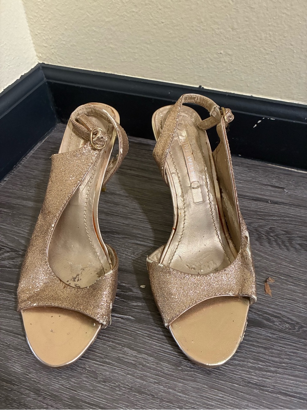 Nine West Rose Gold Glitter Slingback Heels
